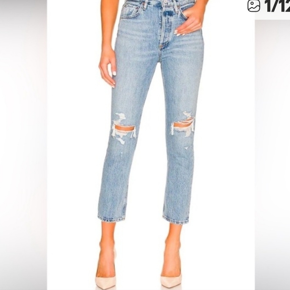 AGOLDE RILEY HIGH RISE CROPPED DISTRESSED LIGHT WASH JEANS WOMENS SZ 25 - Picture 2 of 16